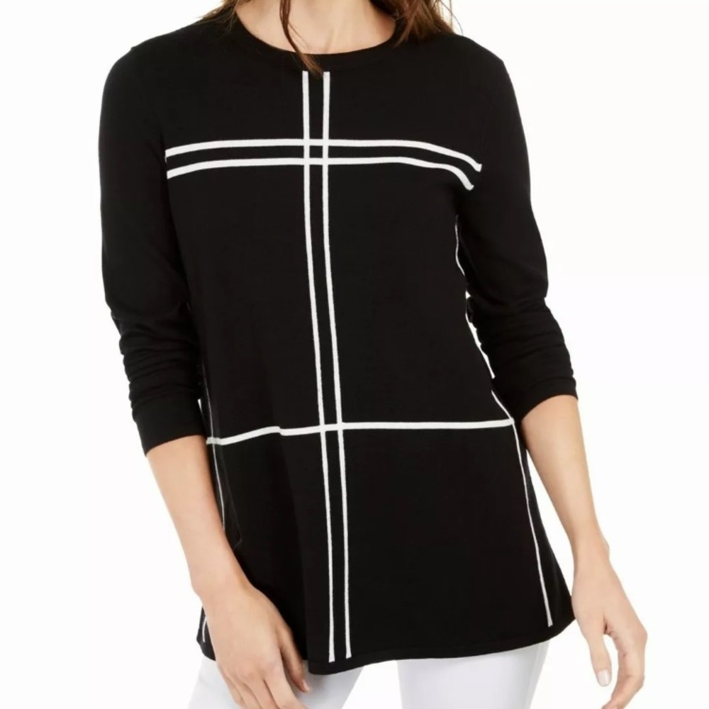 Alfani black with white grid sweater top